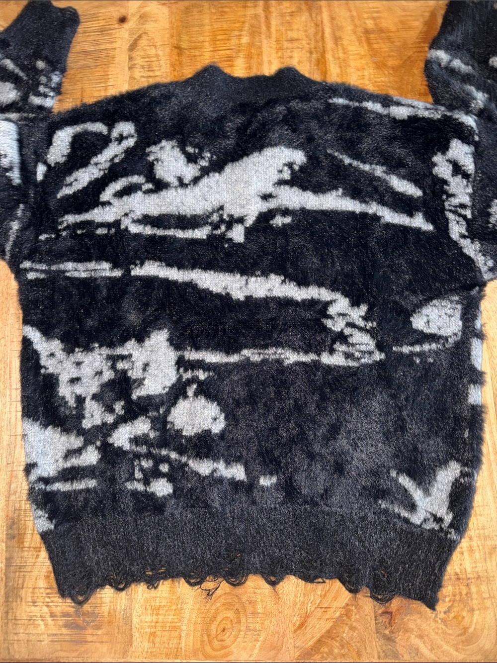 Cider Black and Gray Fuzzy V-Neck Sweater - Picture 4 of 4
